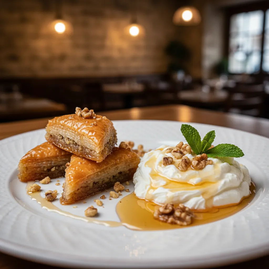Griekse baklava en yoghurt met honing — traditionele desserts