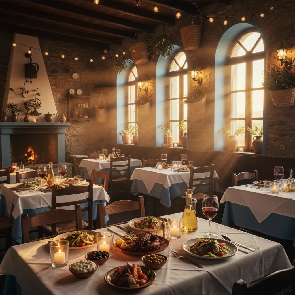 Warme sfeer van Restaurant Nostos — Grieks taverna interieur