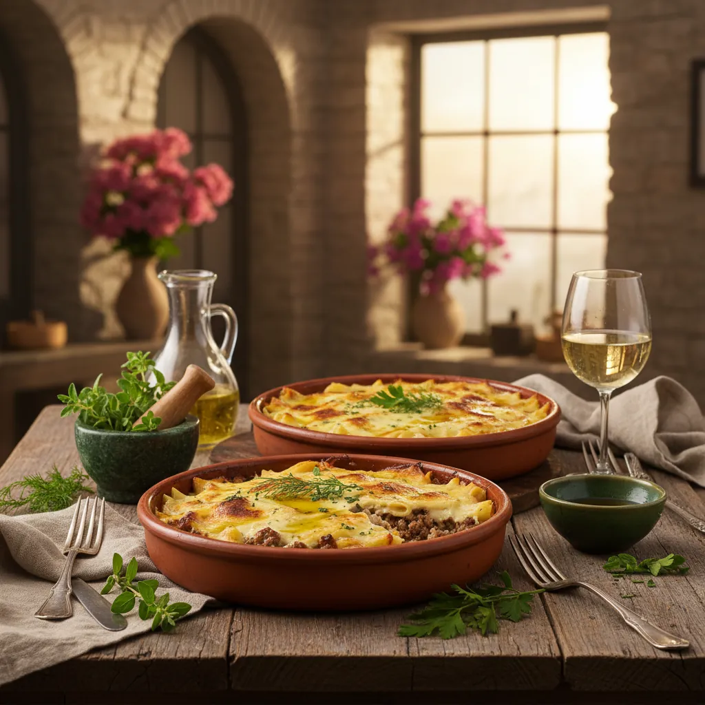 Traditionele Griekse hoofdgerechten — moussaka en pastitsio